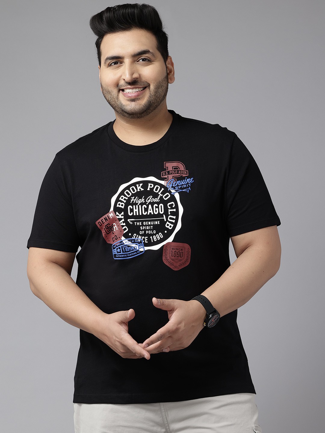 

U.S. Polo Assn. Denim Co. Plus Size Typography Printed Pure Cotton Slim Fit T-shirt, Black