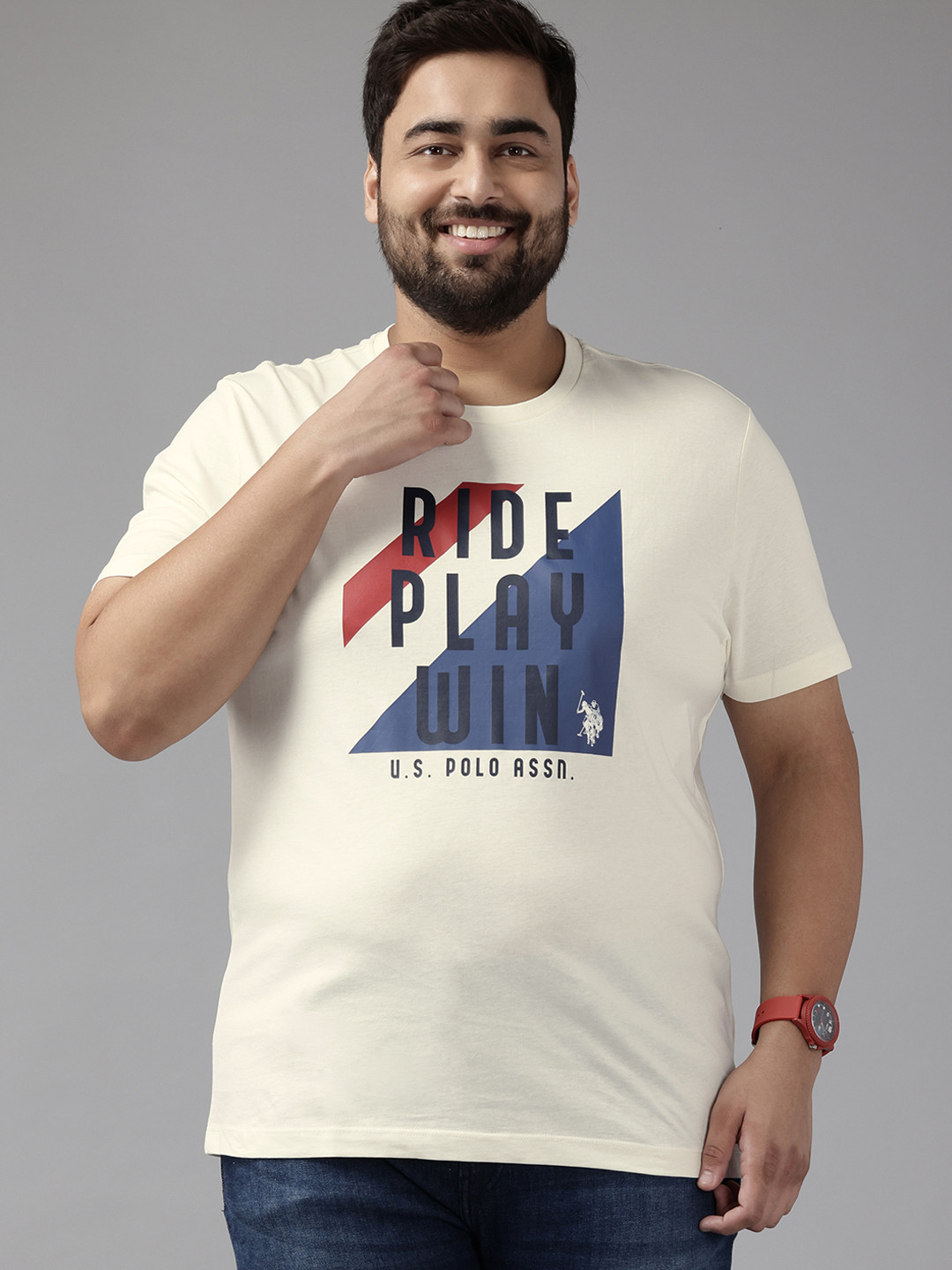 

U.S. Polo Assn. Denim Co. Plus Size Typography Print Pure Cotton Slim Fit T-shirt, Cream
