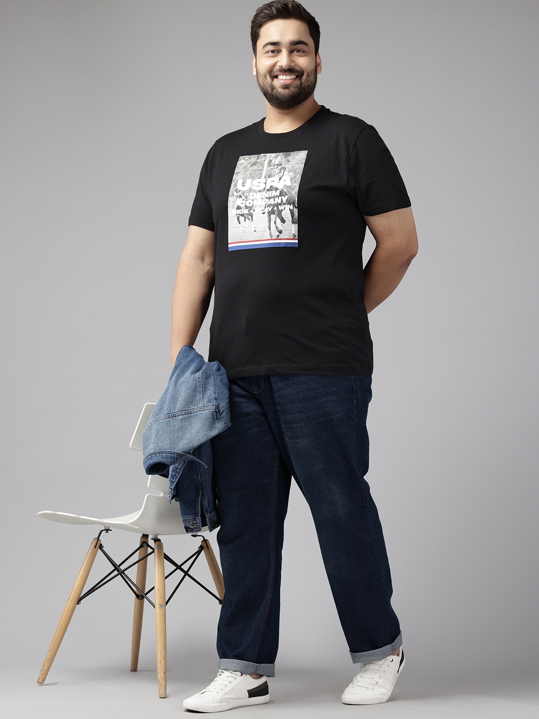 

U.S. Polo Assn. Denim Co. Plus Size Printed Pure Cotton Slim Fit T-shirt, Black