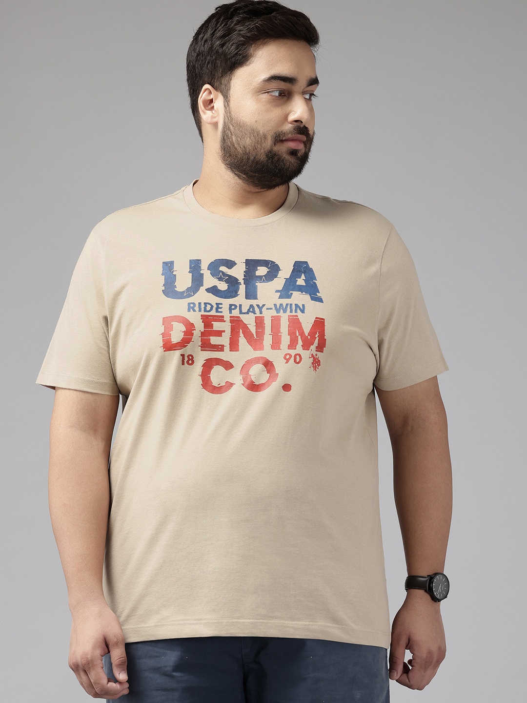 

U.S. Polo Assn. Denim Co. Plus Size Brand Logo Print Pure Cotton T-shirt, Beige