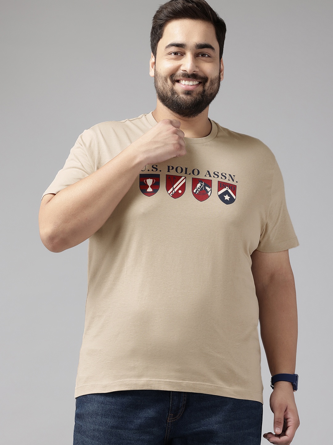 

U.S. Polo Assn. Denim Co. Plus Size Printed Pure Cotton T-shirt, Beige