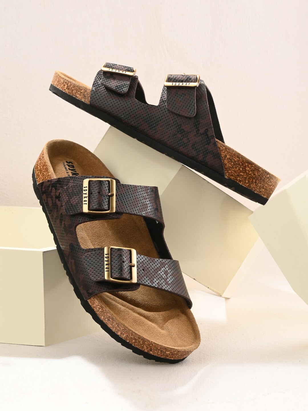 

SPYKAR Men Textured Slip-On Comfort Sandals, Brown