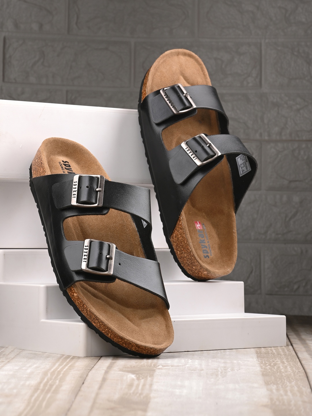 

SPYKAR Buckle Detailed Open Toe Comfort Sandals, Black