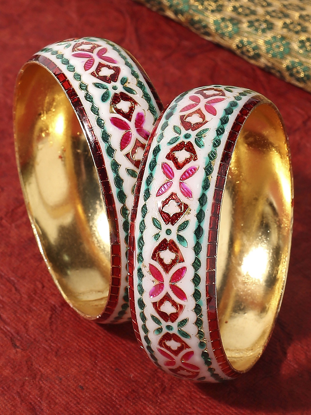 

OOMPH Set Of 2 Meenakari Floral Design Bangles, Gold