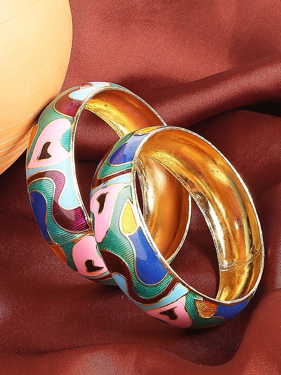 

OOMPH Set Of 2 Meenakari Bangles, Gold
