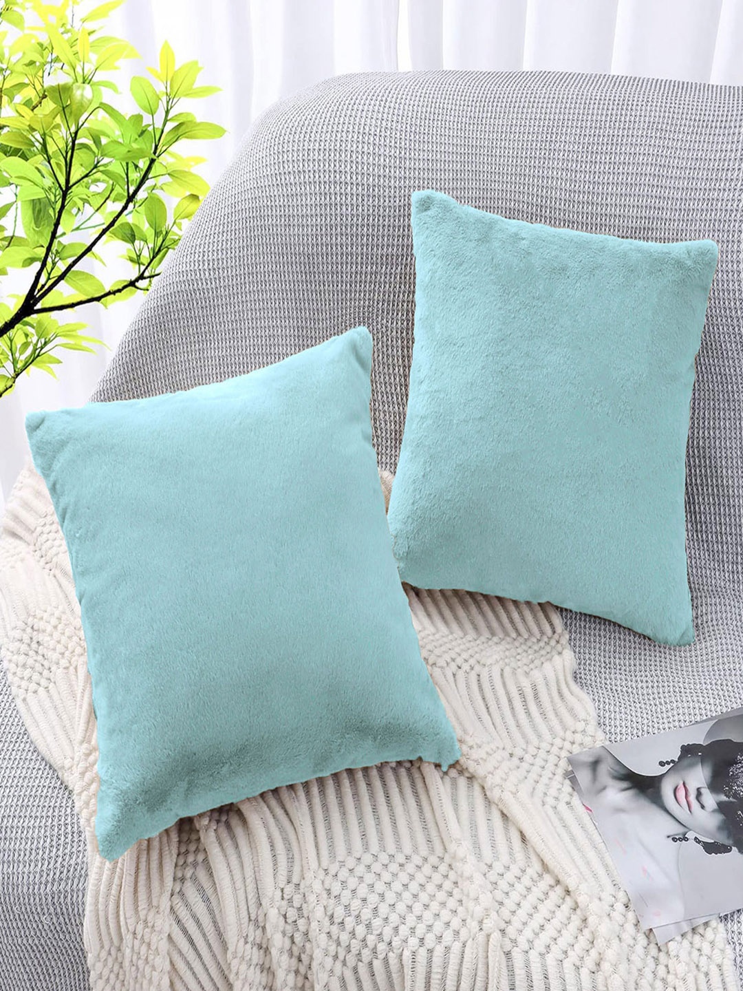 

LUXEHOME INTERNATIONAL Turquoise Blue 2 Pieces Square Cushion Covers