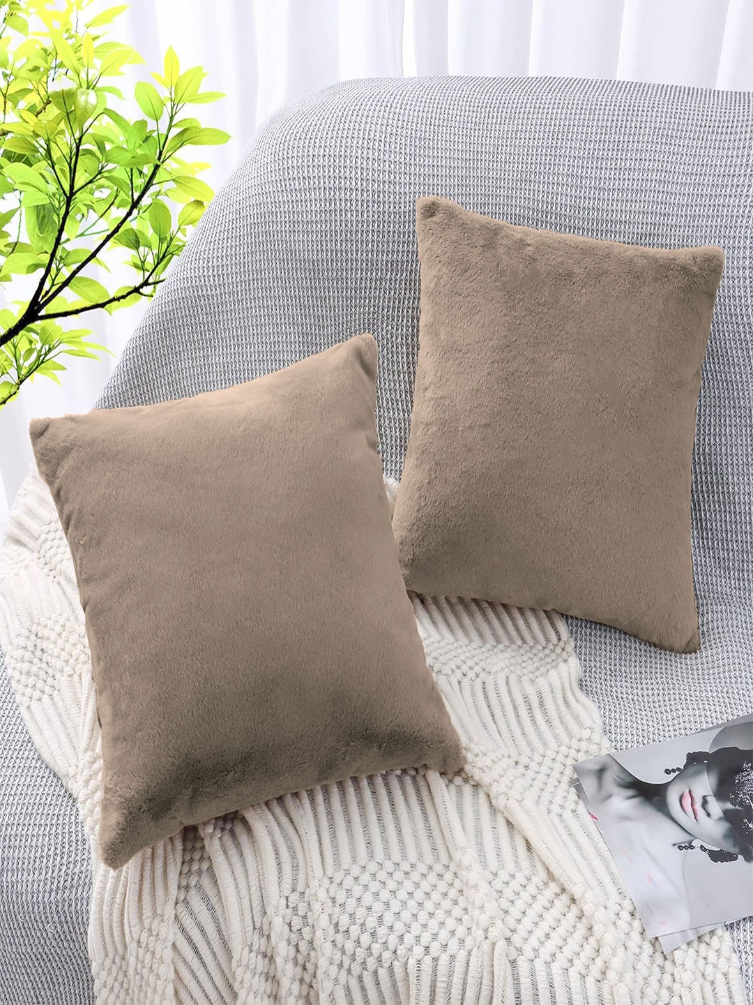 

LUXEHOME INTERNATIONAL Taupe 2 Pieces Square Cushion Covers