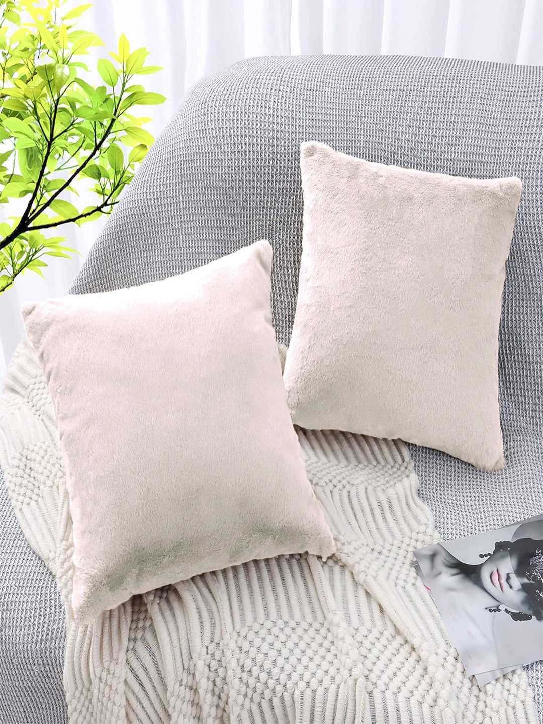 

LUXEHOME INTERNATIONAL Taupe 2 Pieces Square Cushion Covers