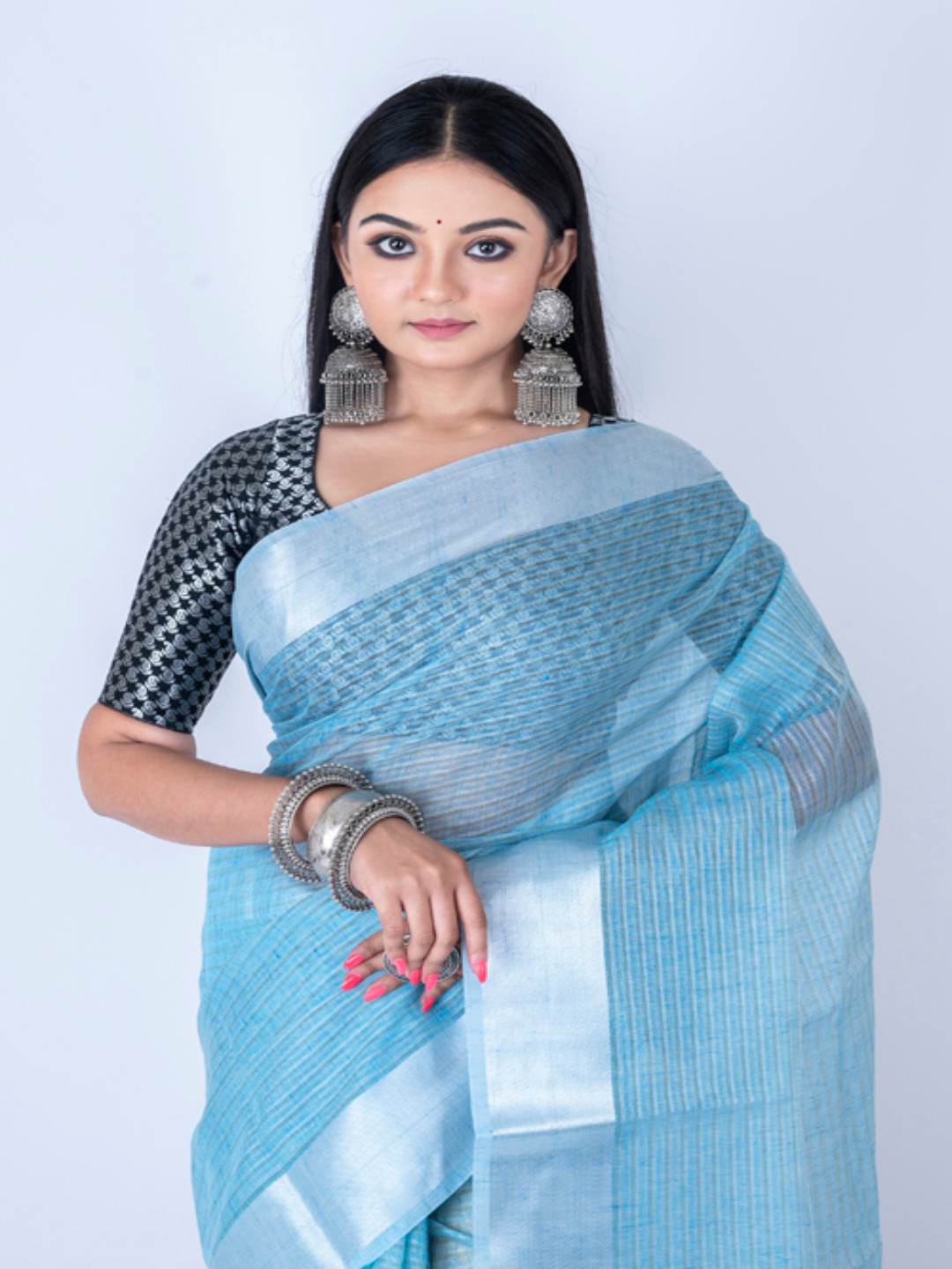 

Morchari Striped Zari Banarasi Saree, Blue