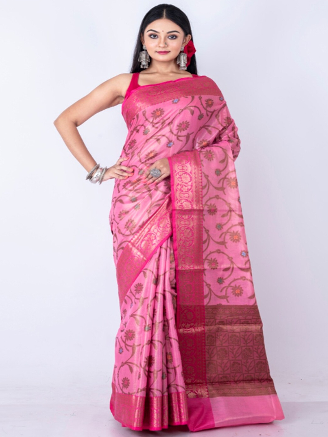 

Morchari Floral Tissue Banarasi Saree, Pink