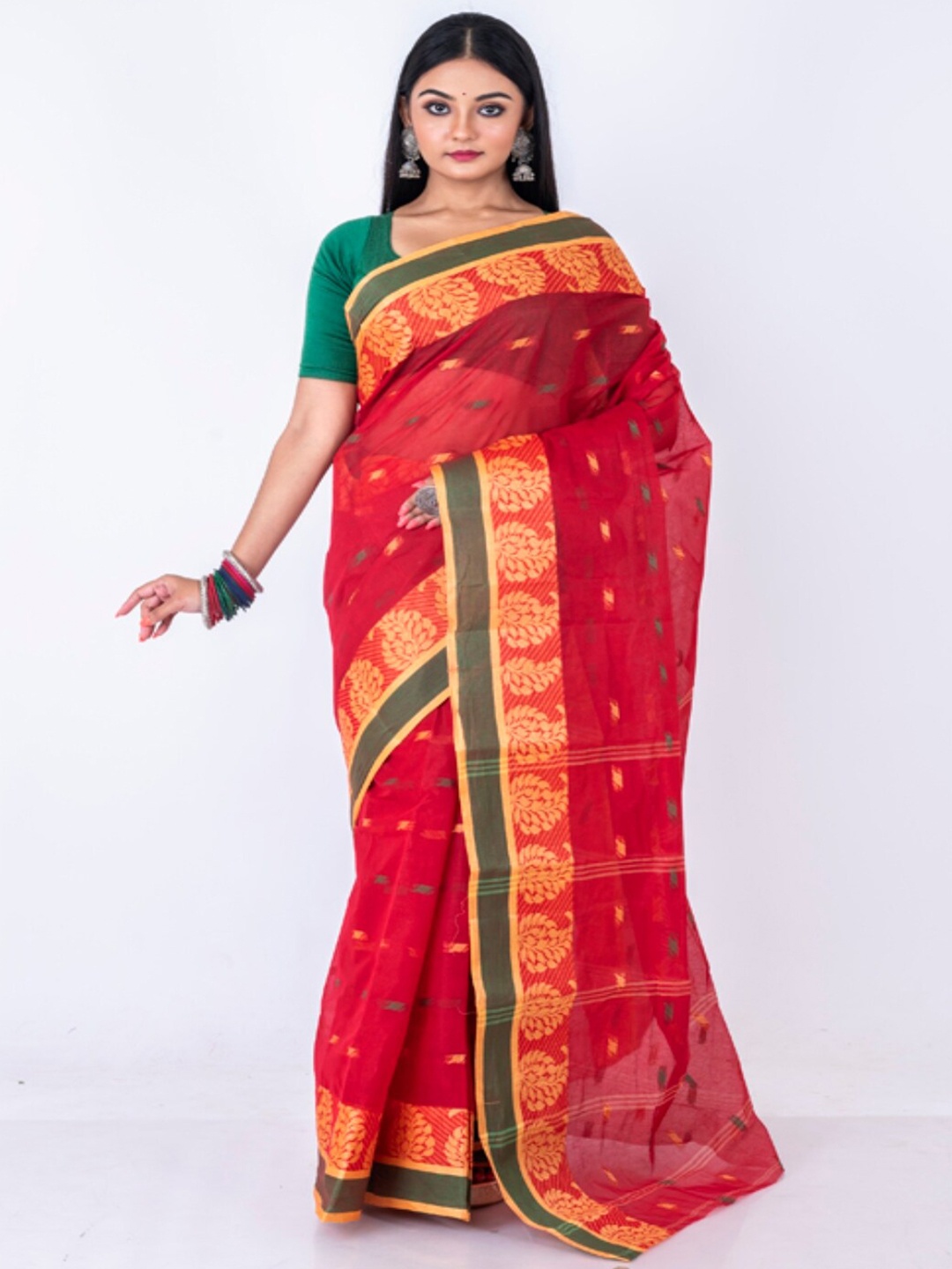 

Morchari Woven Design Pure Cotton Saree, Red