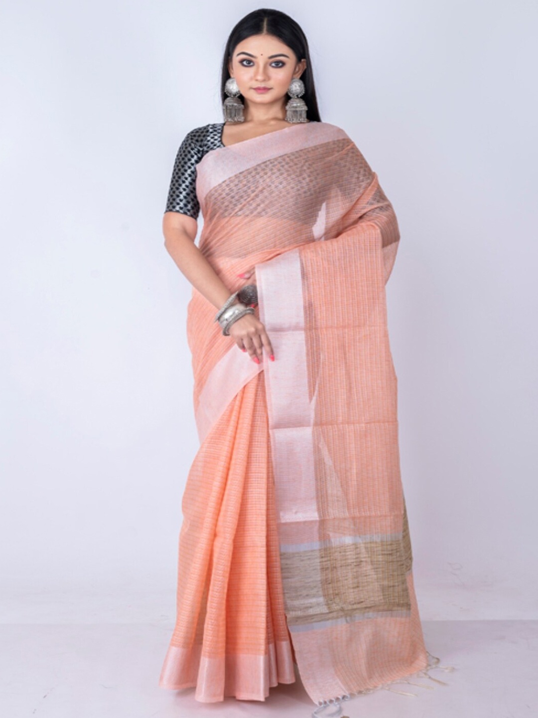 

Morchari Woven Design Zari Silk Cotton Banarasi Saree, Orange