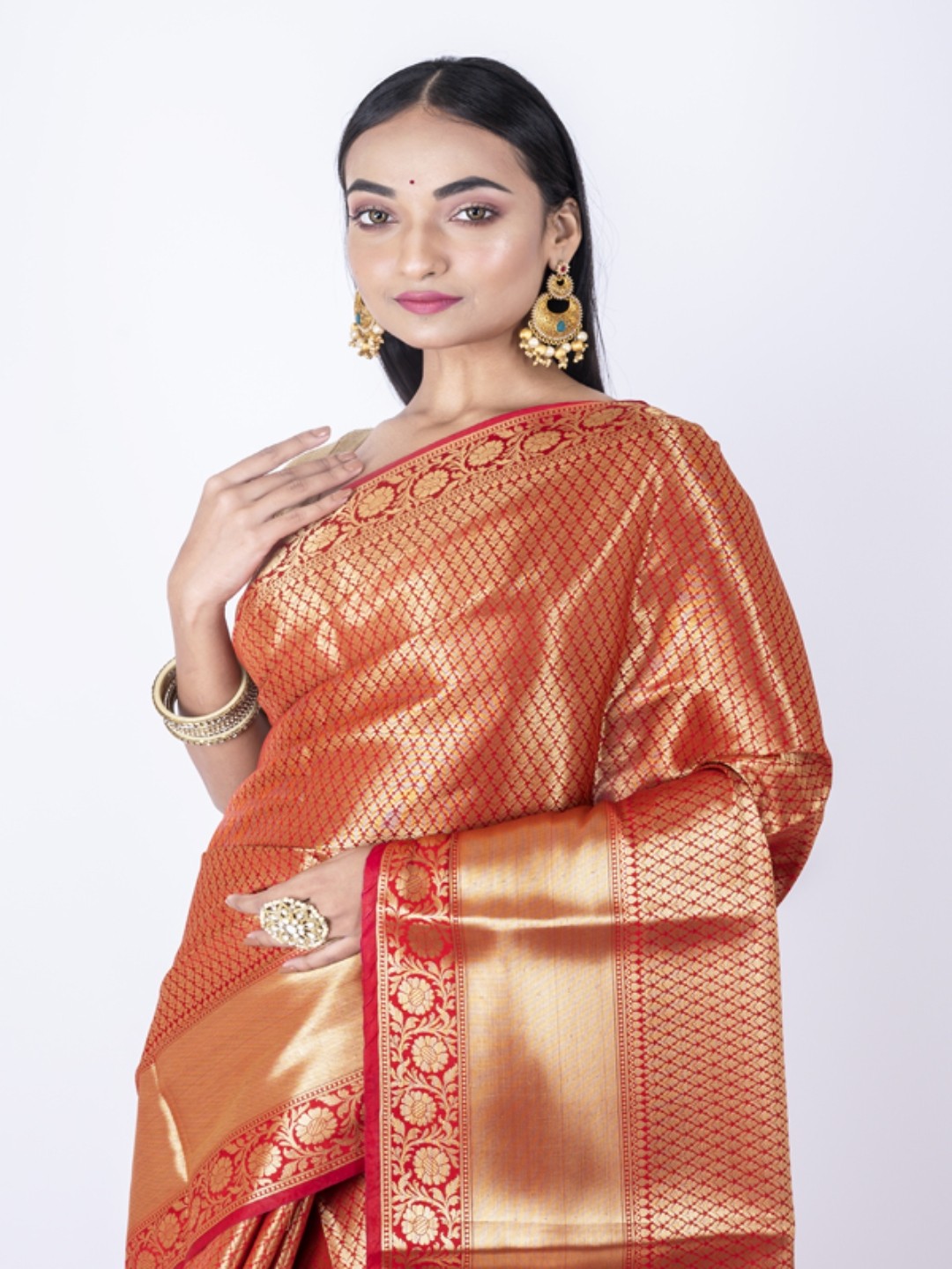 

Morchari Woven Design Zari Silk Cotton Banarasi Saree, Red
