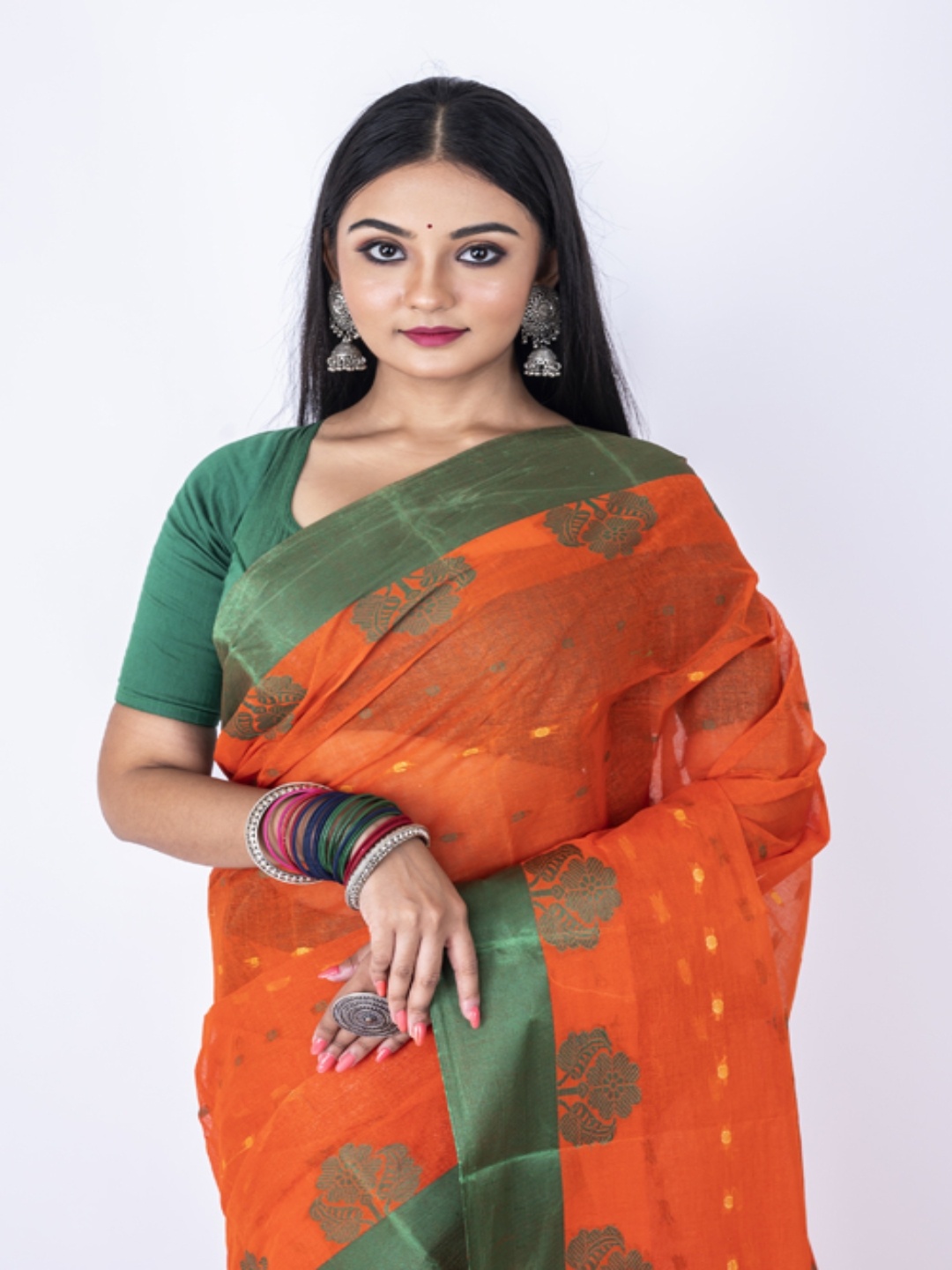

Morchari Ethnic Motifs Woven Design Pure Cotton Saree, Orange