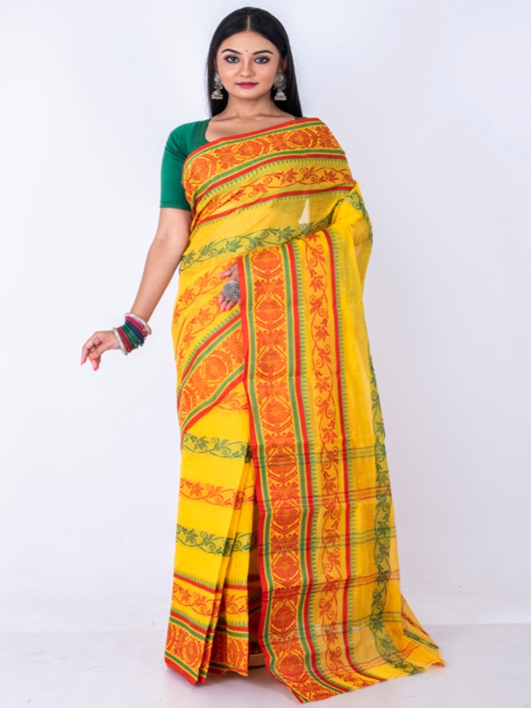 

Morchari Ethnic Motifs Zari Pure Cotton Saree, Yellow