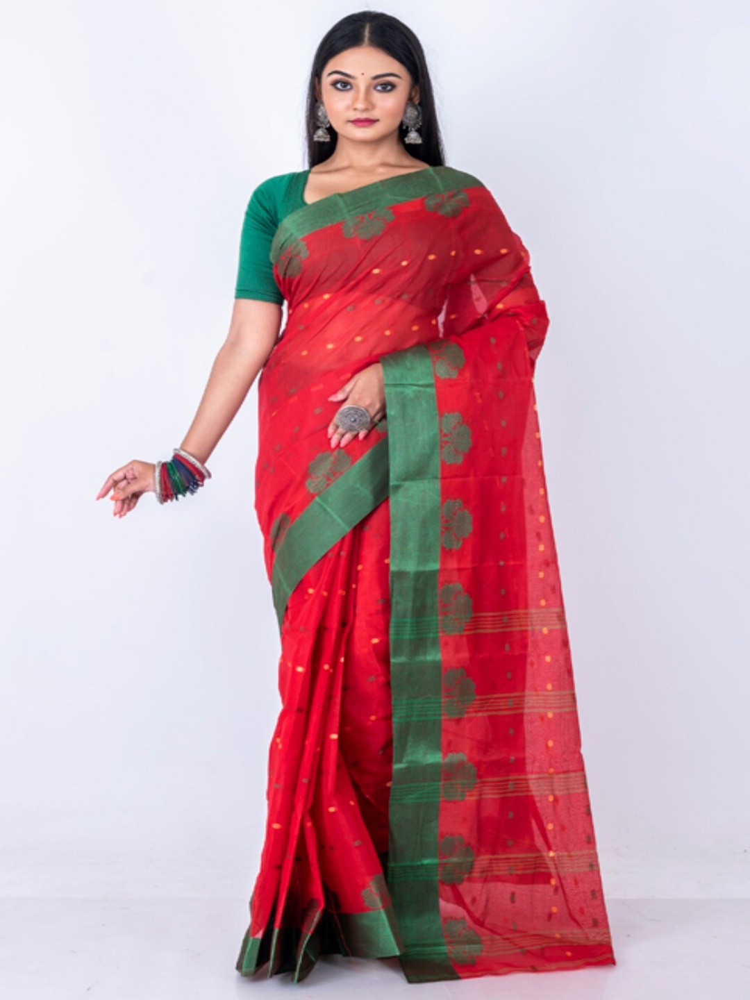 

Morchari Woven Design Pure Cotton Saree, Red