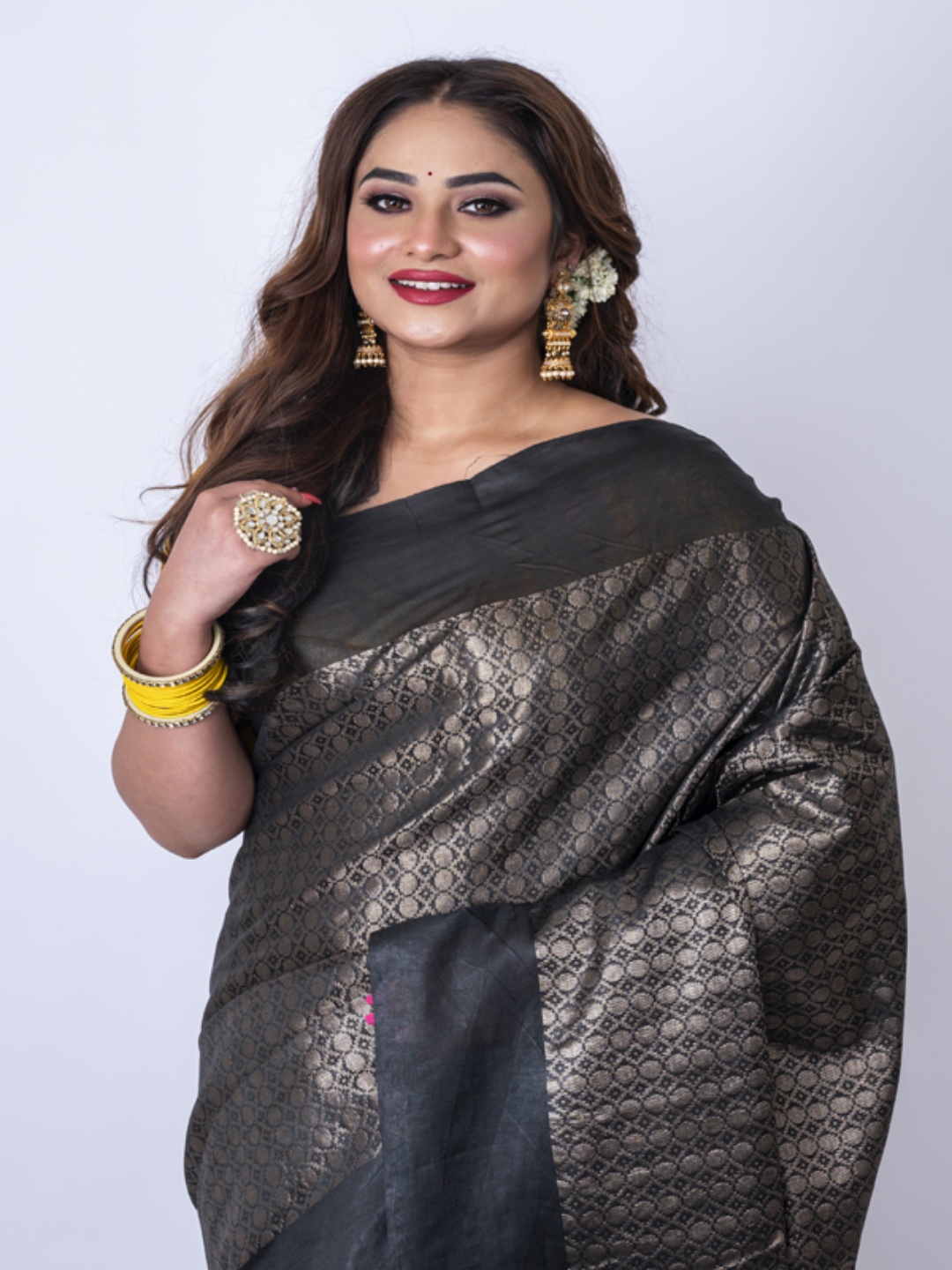 

Morchari Ethnic Motifs Woven Design Zari Bhagalpuri Saree, Black