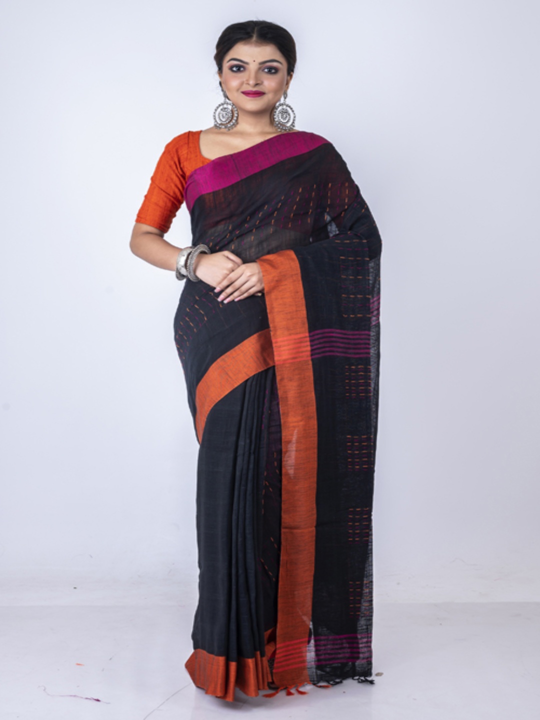 

Morchari Woven Design Saree with Tassels, Blue