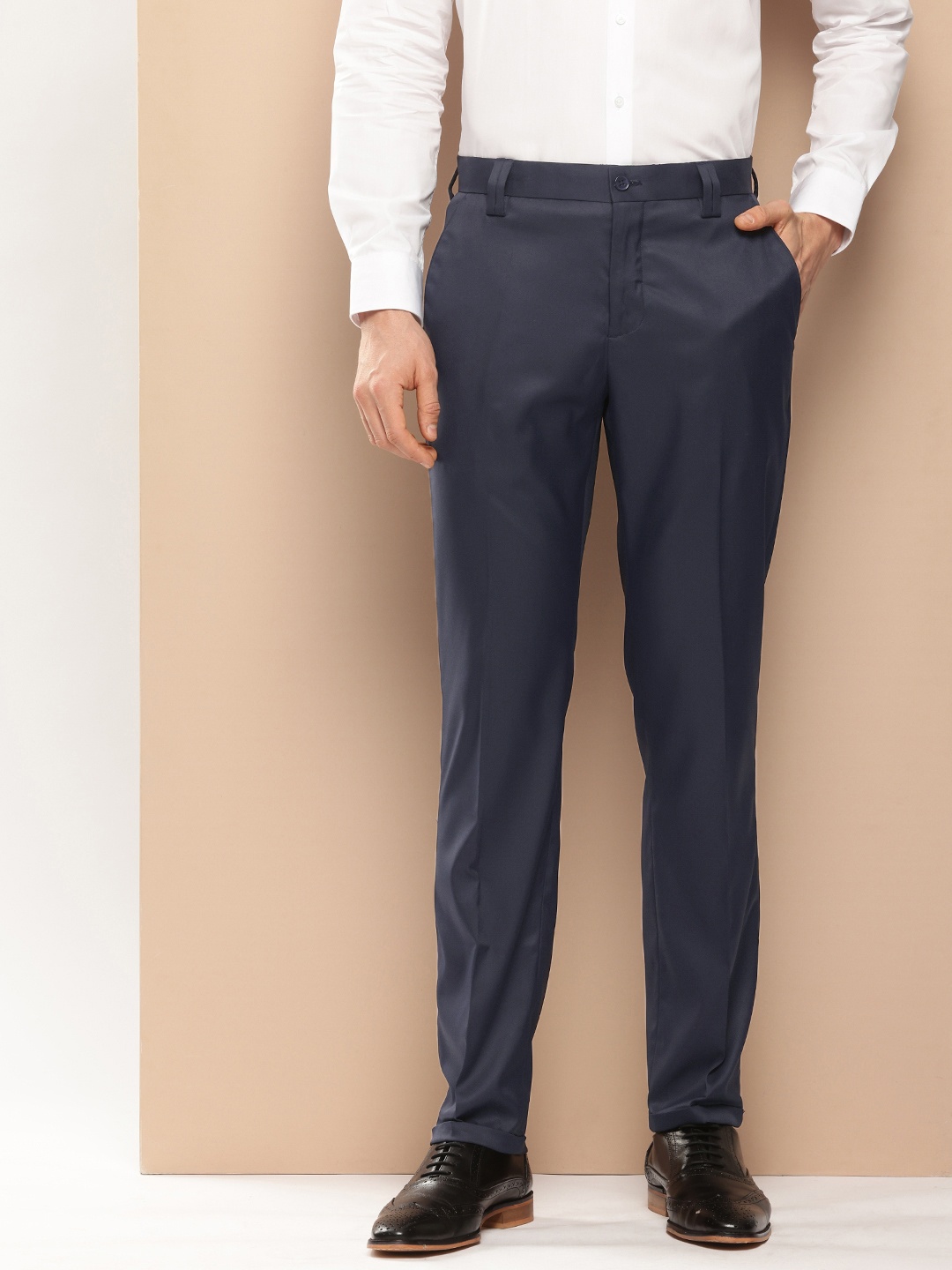 

INVICTUS Men Slim Fit Formal Trousers, Navy blue