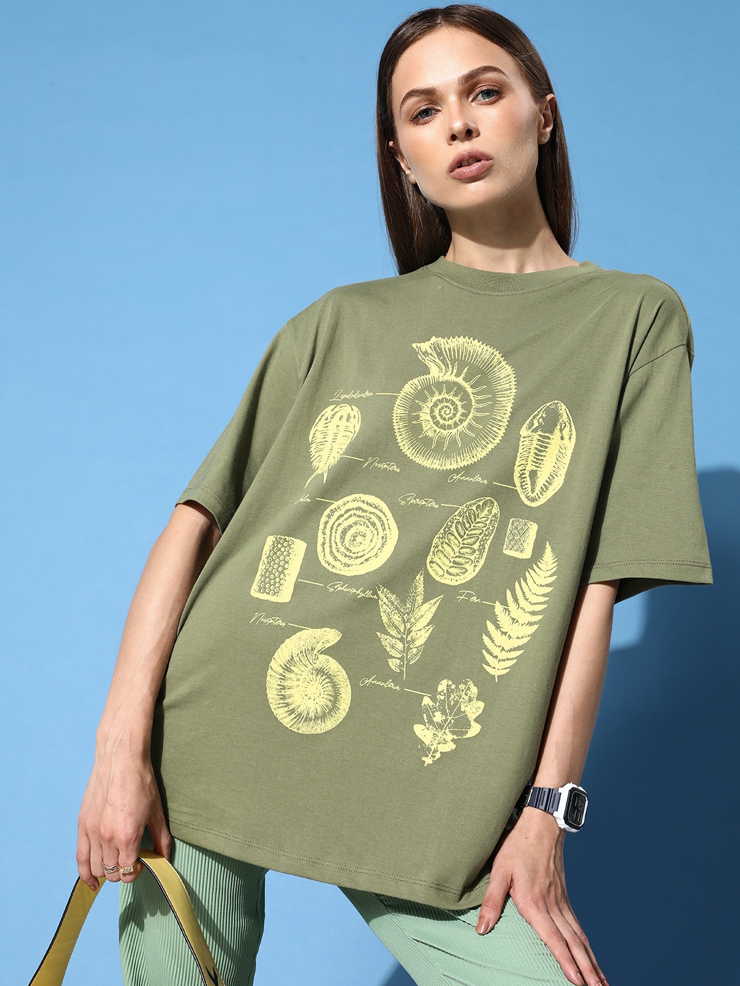 

The Roadster Life Co. Printed Graphic Printed Drop-Shoulder Sleeves Oversized T-shirt, Green