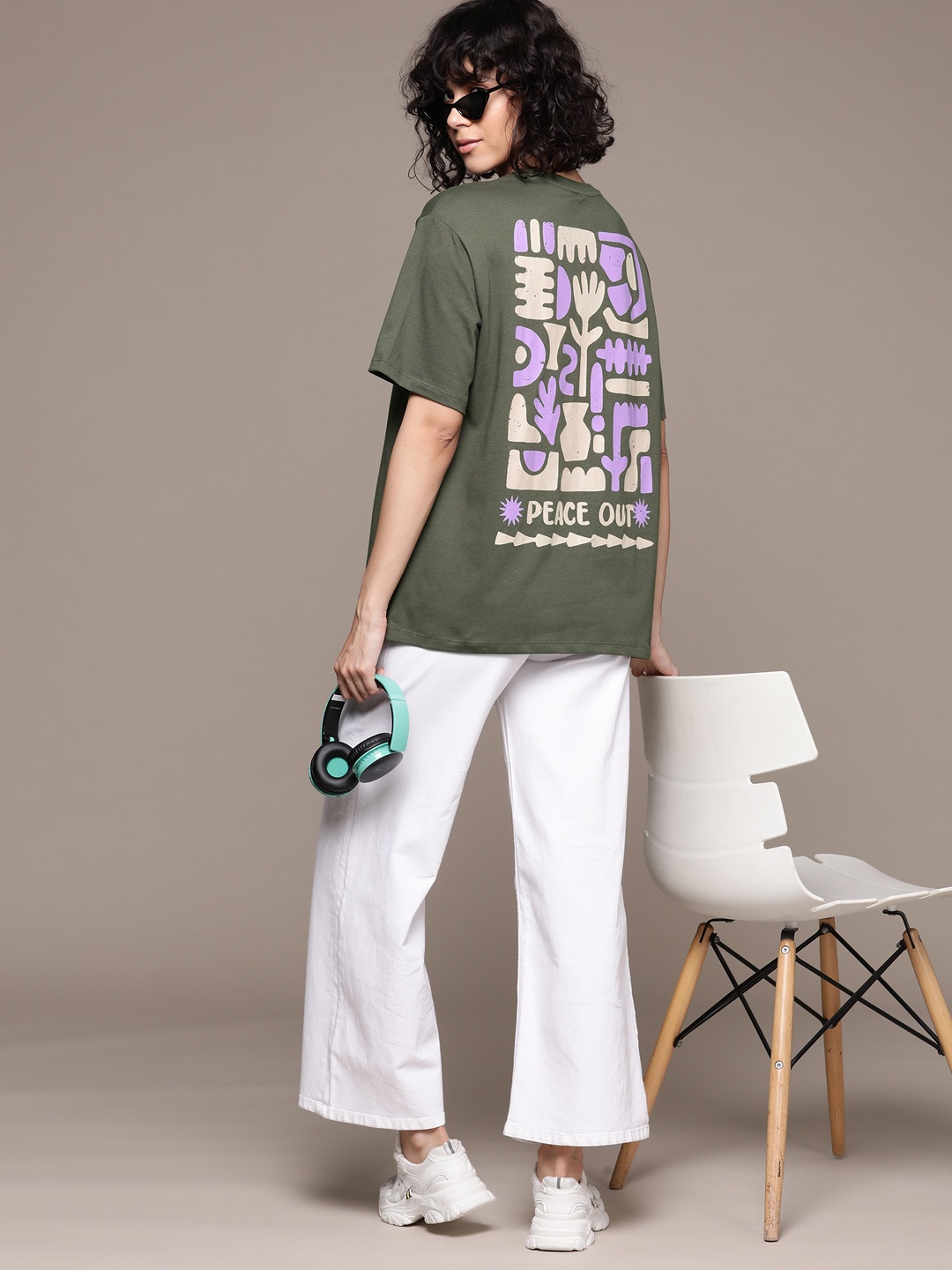 

The Roadster Lifestyle Co. Printed Drop-Shoulder Oversized T-shirt, Olive