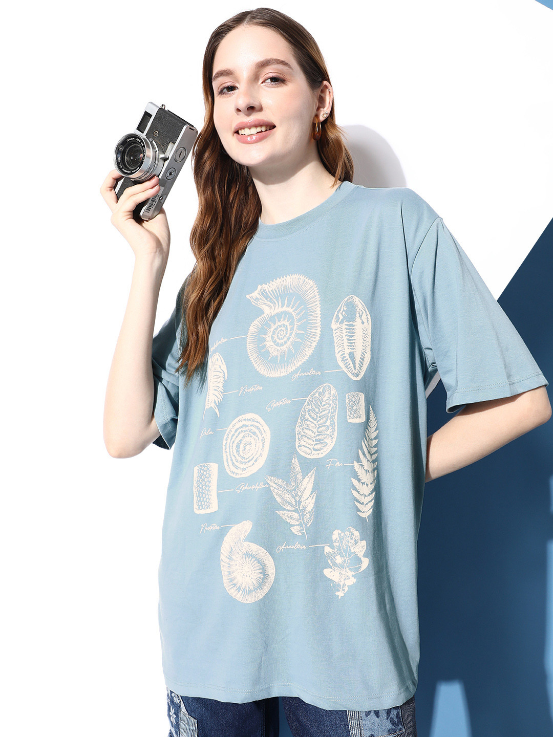 

The Roadster Life Co. Graphic Printed Drop-Shoulder Sleeves Oversized T-shirt, Blue