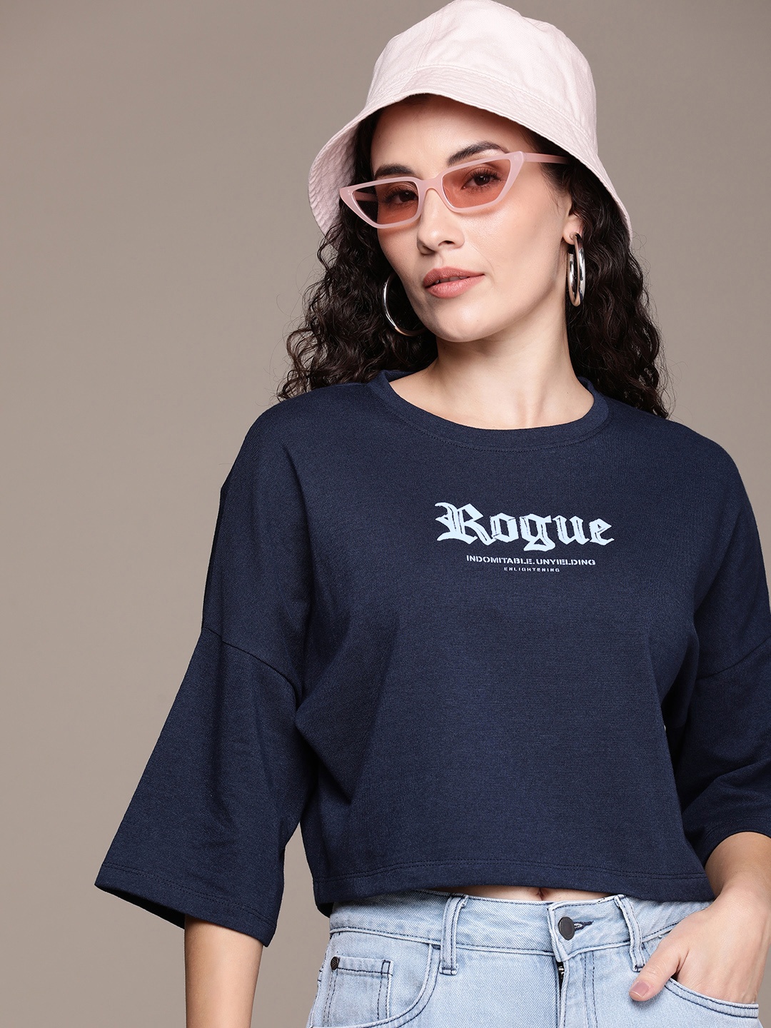 

The Roadster Life Co. Typography Printed Drop-Shoulder Sleeves T-shirt, Navy blue