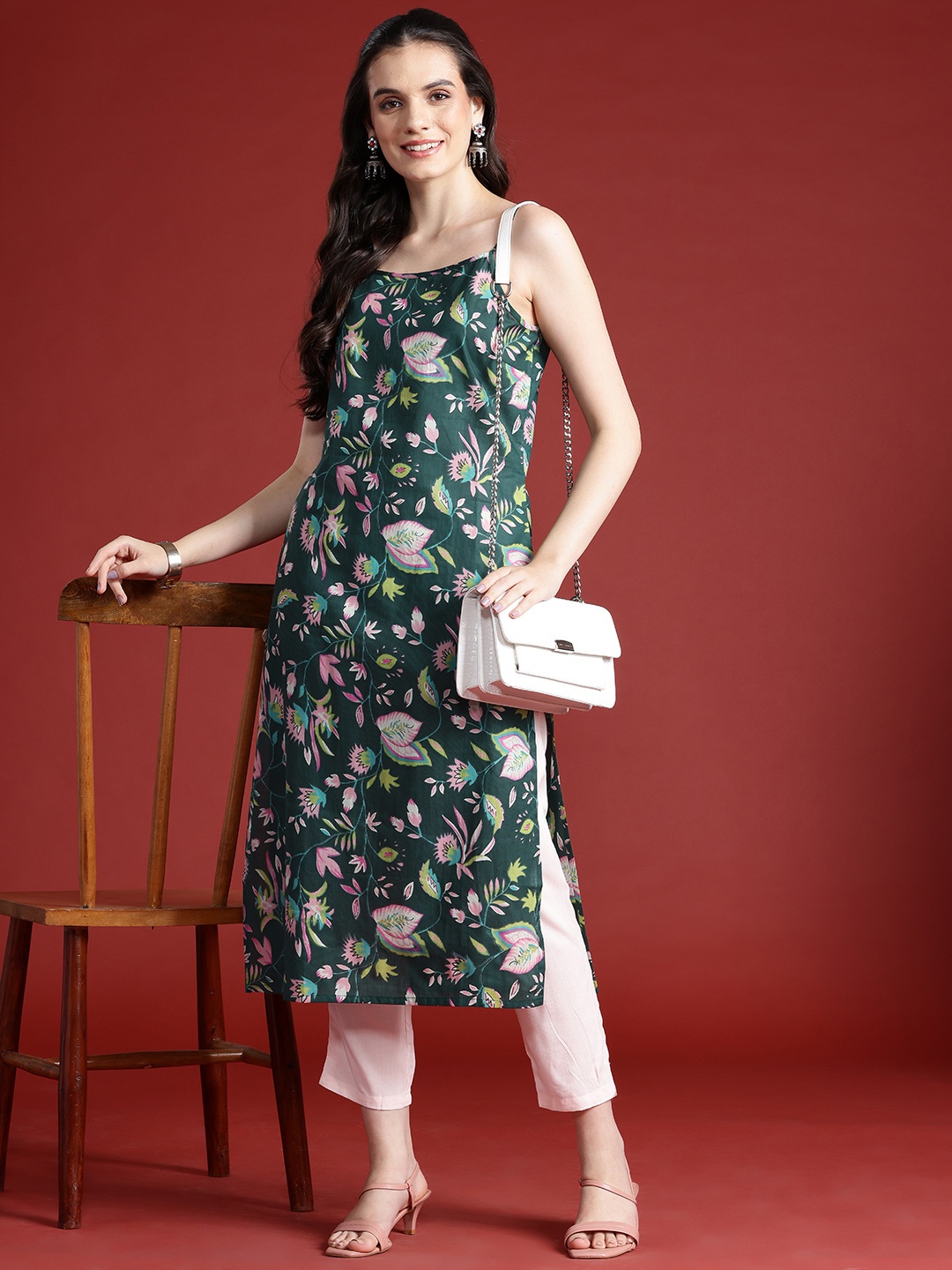 

Anouk Women Ethnic Motifs Printed Pure Cotton Kurta, Green