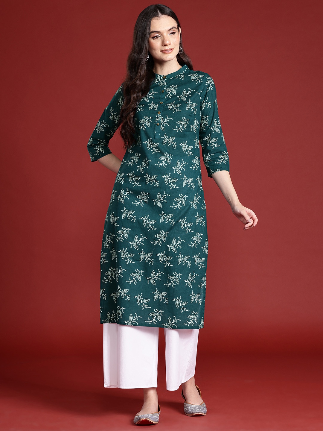 

Anouk Ethnic Motifs Print Pure Cotton Kurta, Green