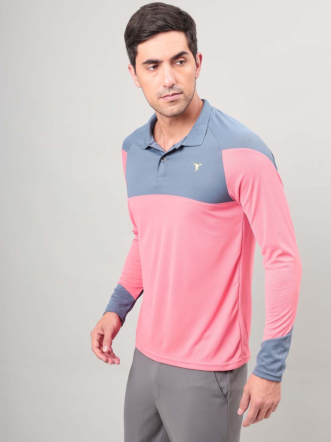 

Technosport Colourblocked Moister Wicking Polo Collar Slim Fit Sports T-shirt, Pink