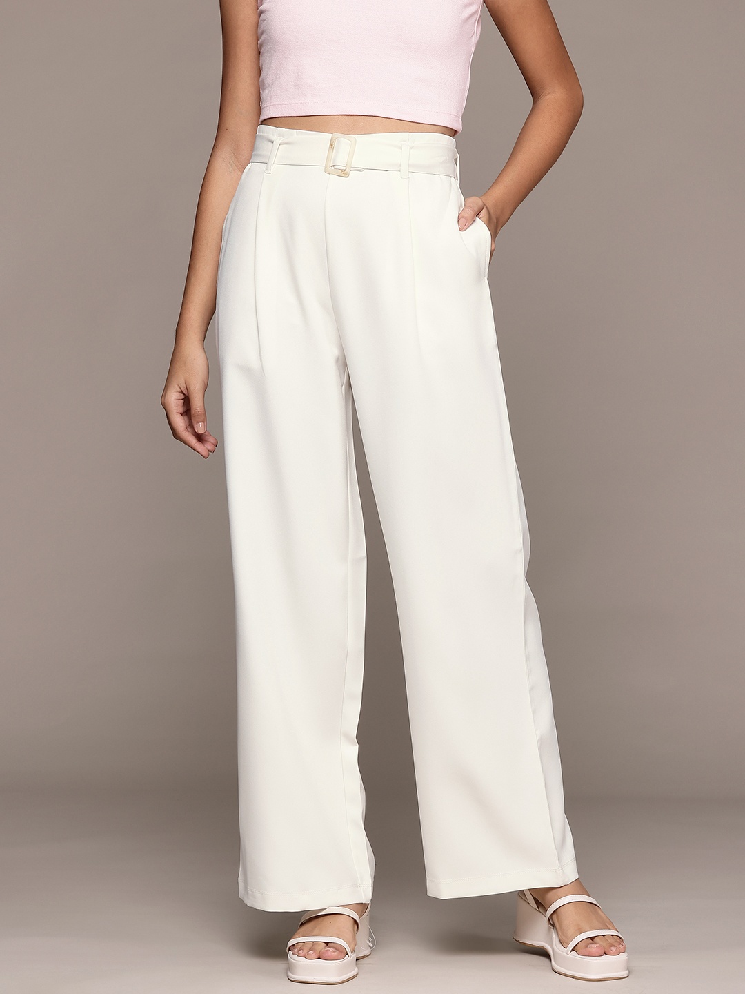 

The Roadster Lifestyle Co. Women Super Wide Leg Trousers, White
