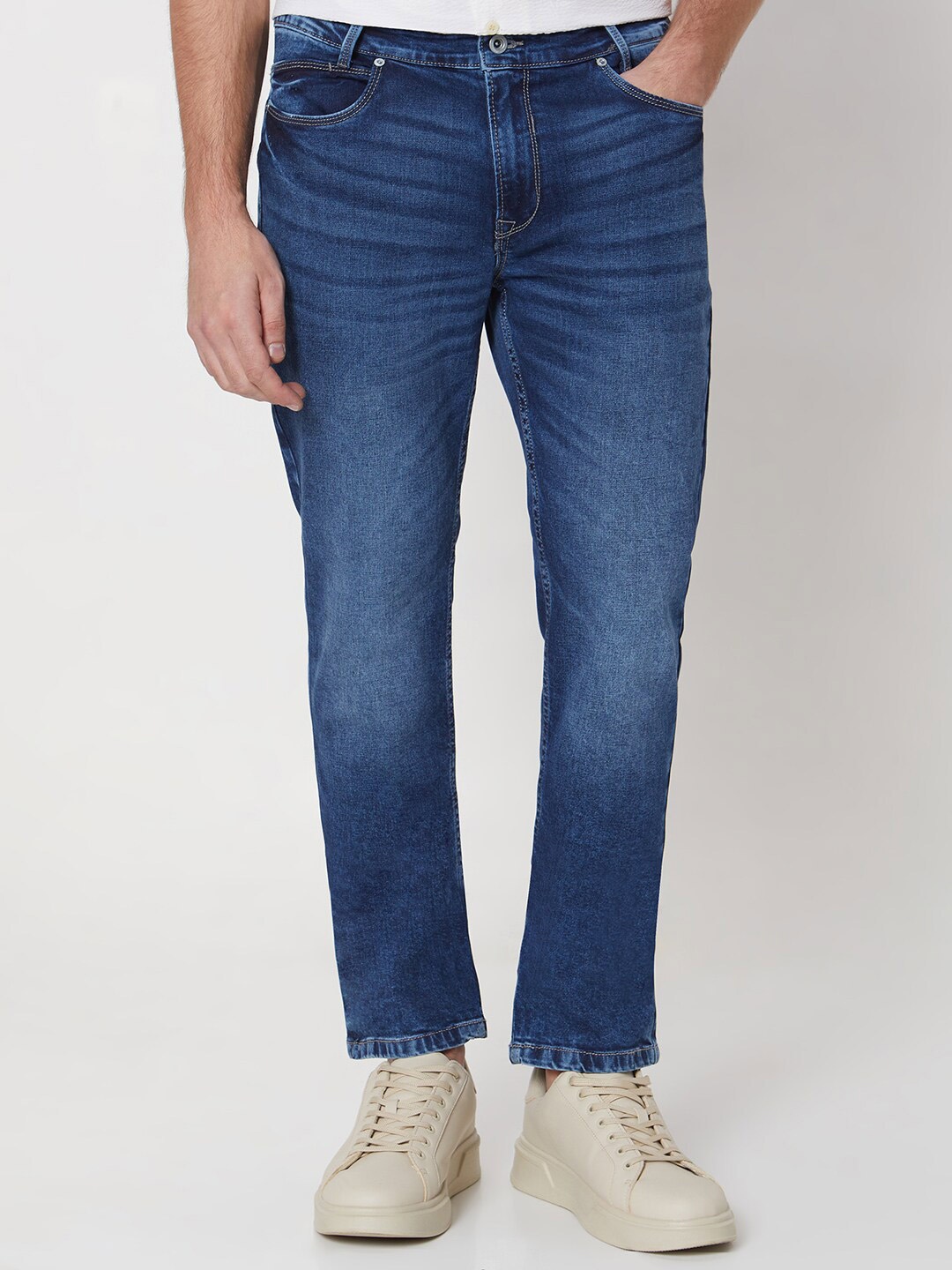 

Mufti Men Straight Fit Mid-Rise Clean Look Stretchable Jeans, Blue