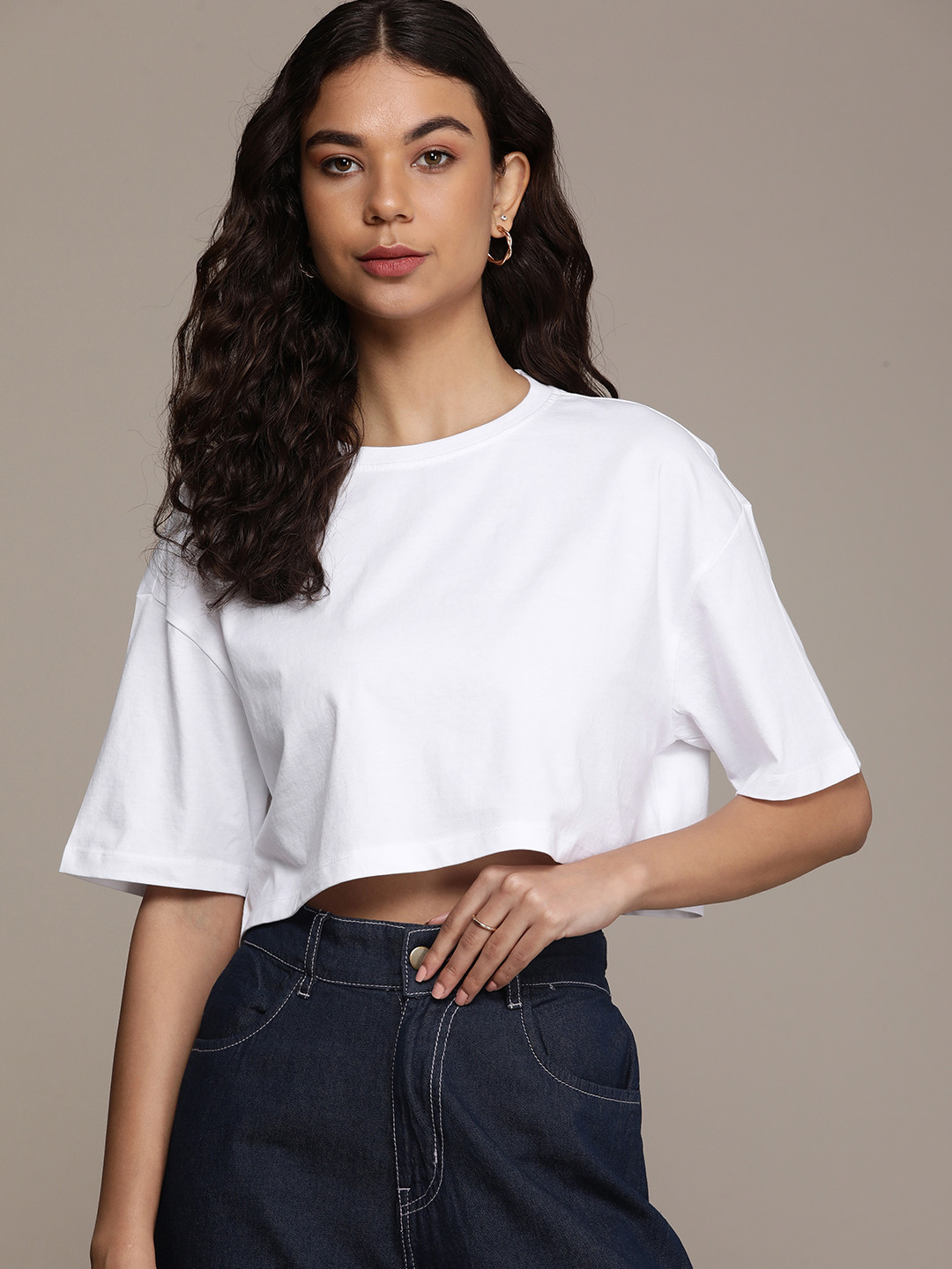 

The Roadster Life Co. Pure Cotton Drop-Shoulder Sleeves Casual T-shirt, White