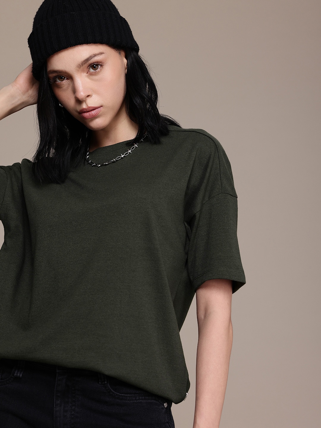 

The Roadster Life Co. Drop-Shoulder Sleeves Boxy T-shirt, Olive