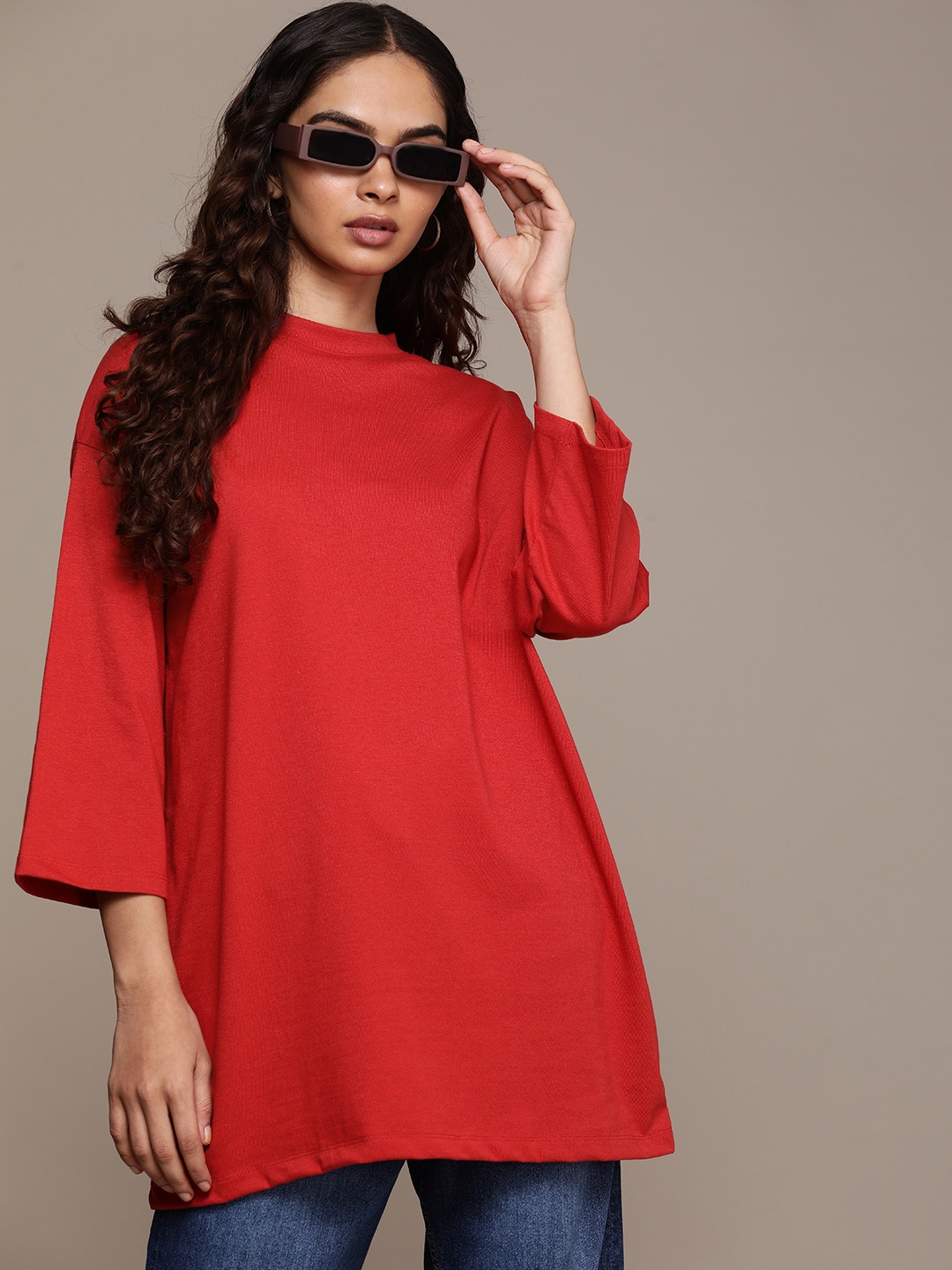 

The Roadster Life Co. Drop-Shoulder Sleeves Longline Oversized T-shirt, Red
