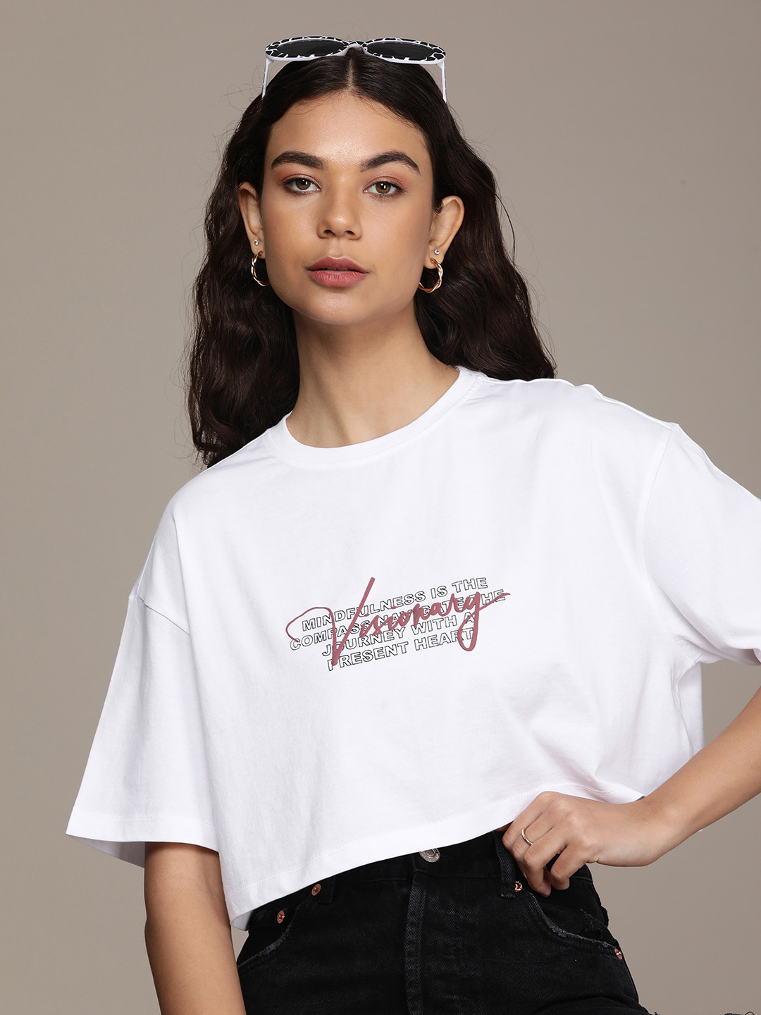 

The Roadster Life Co. Pure Cotton Typography Printed Drop-Shoulder Sleeves Casual T-shirt, White