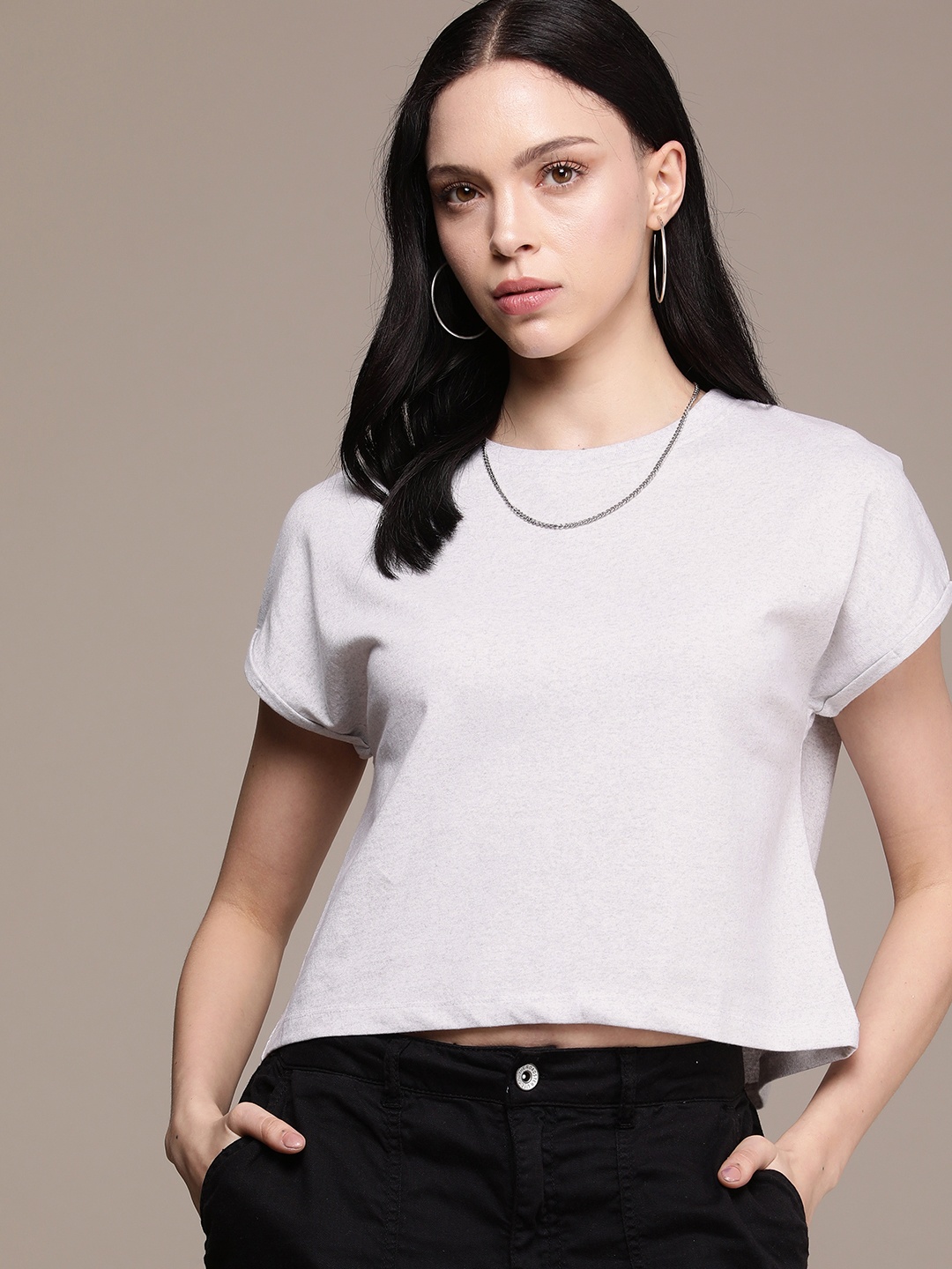 

The Roadster Life Co. Solid Extended Sleeves Casual T-shirt, Grey melange