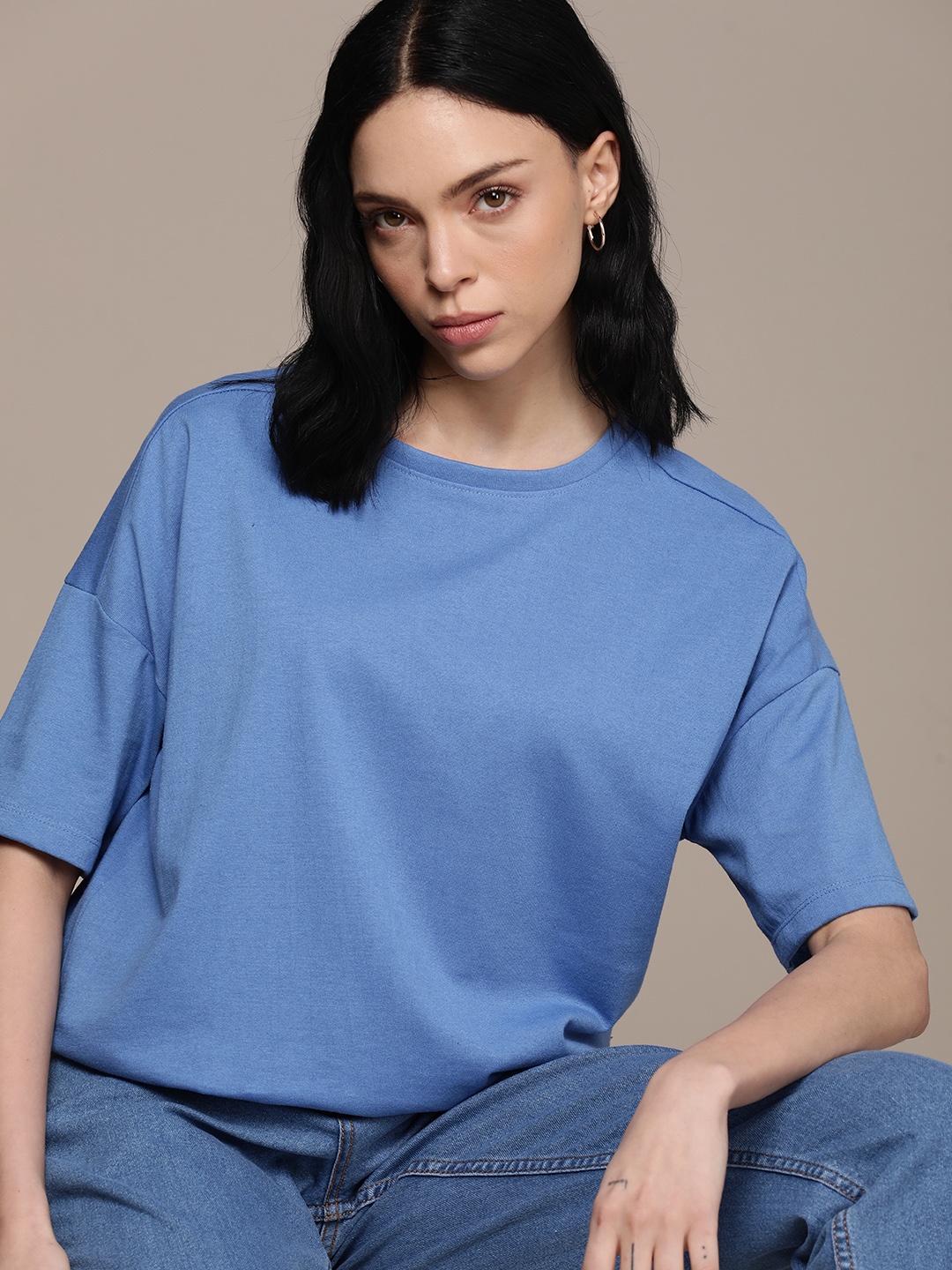 

The Roadster Life Co. Drop-Shoulder Sleeves Easy Boxy Fit T-shirt, Blue