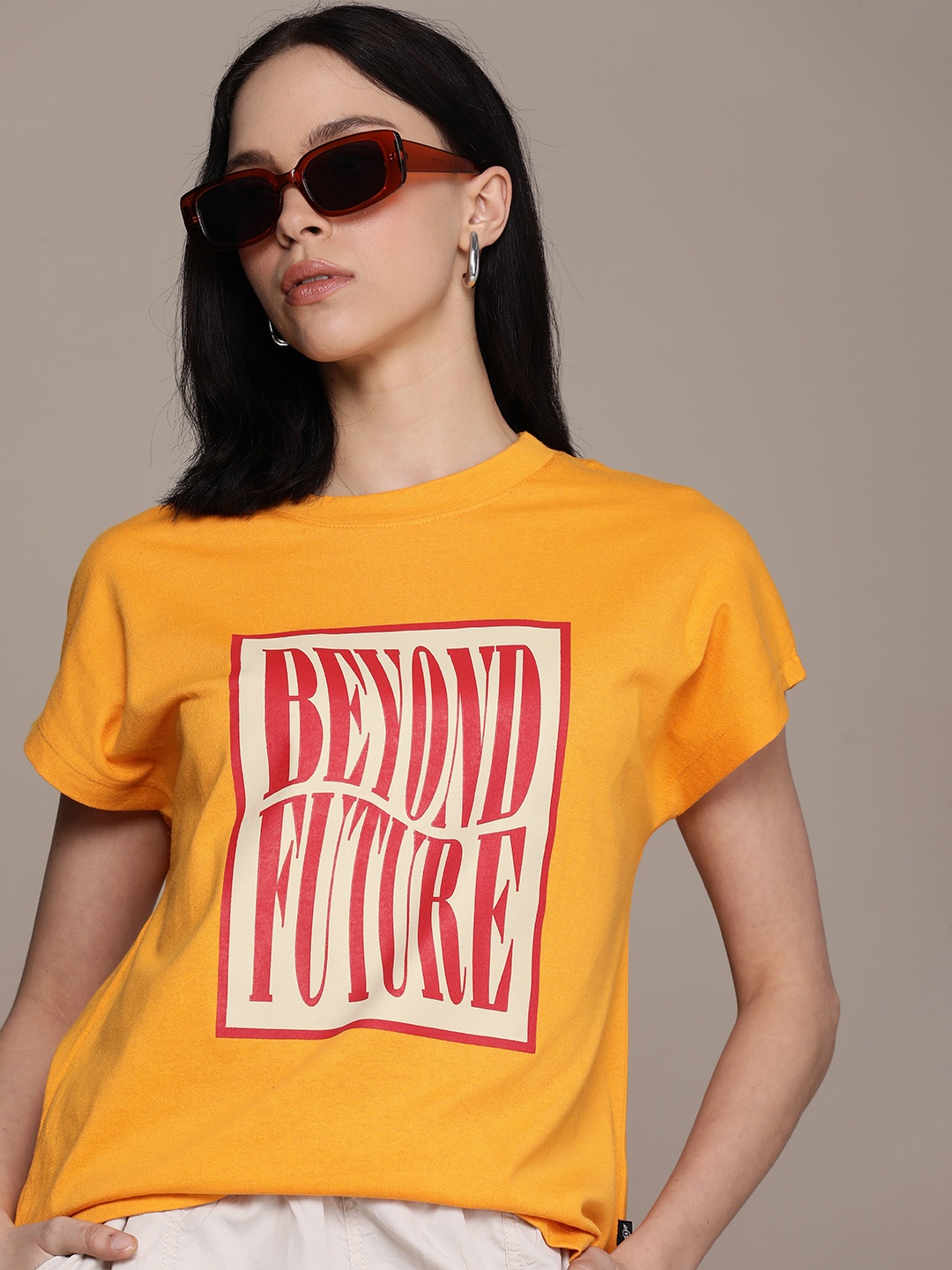 

The Roadster Life Co. Typography Printed Drop-Shoulder Sleeves Boxy T-shirt, Mustard