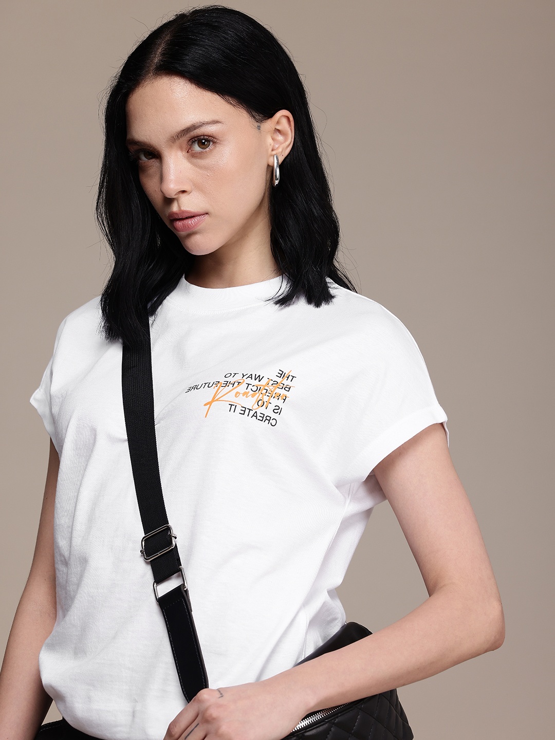 

The Roadster Life Co. Typography Printed Extended Sleeves Pure Cotton Boxy T-shirt, White