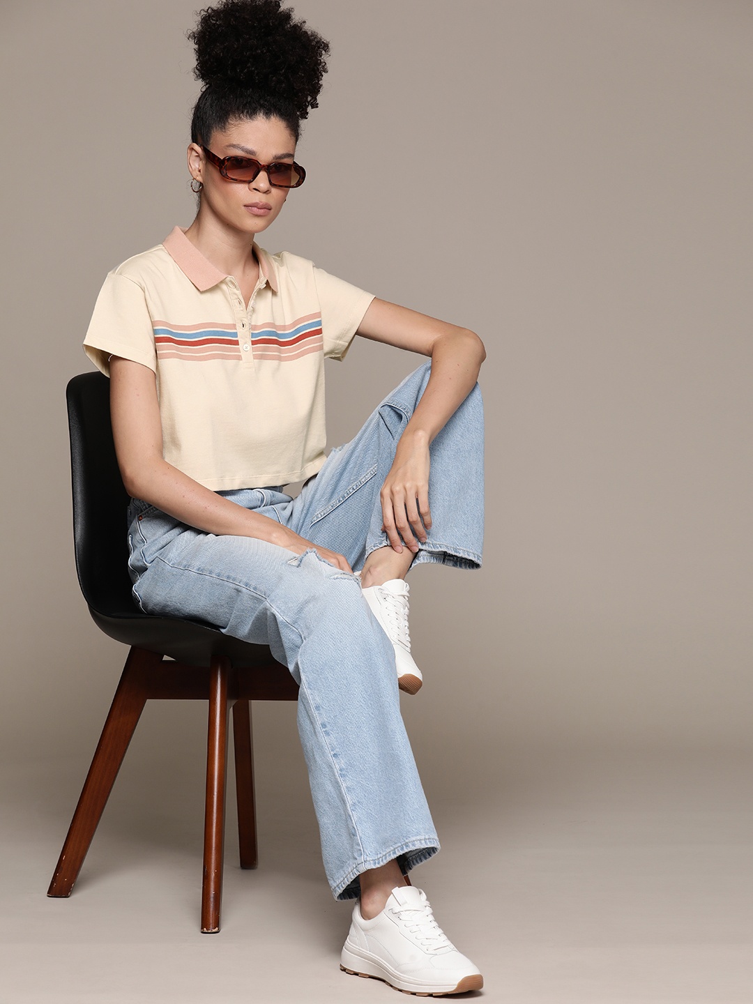 

The Roadster Lifestyle Co. Striped Polo Collar T-shirt, Beige