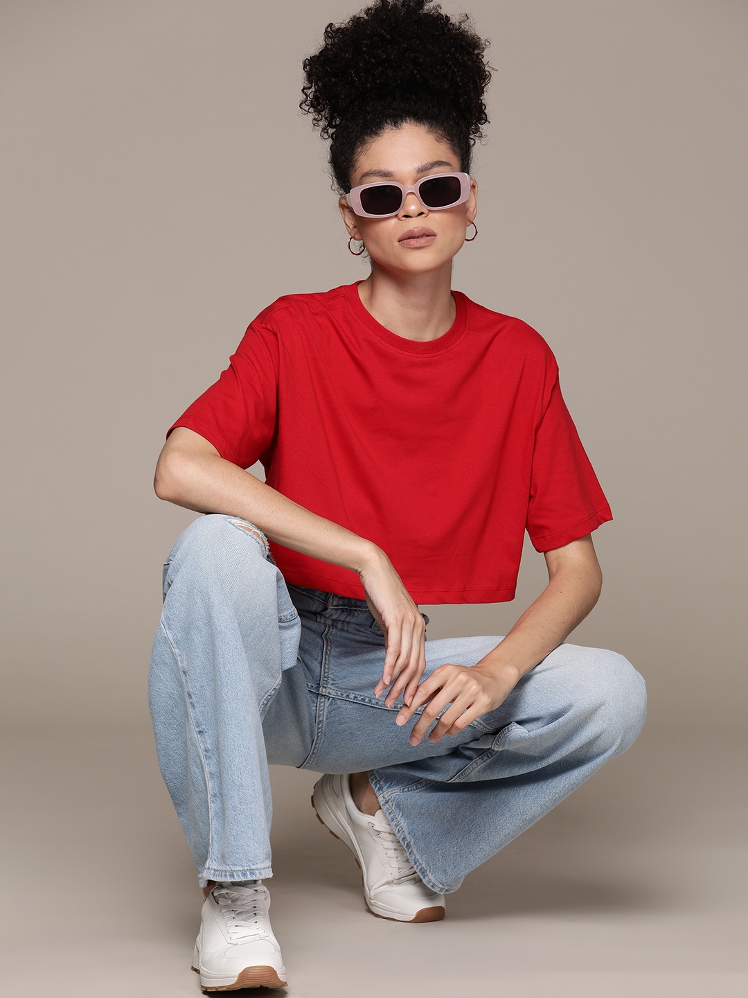 

The Roadster Lifestyle Co. Drop-Shoulder Sleeves Boxy Fit T-shirt, Red