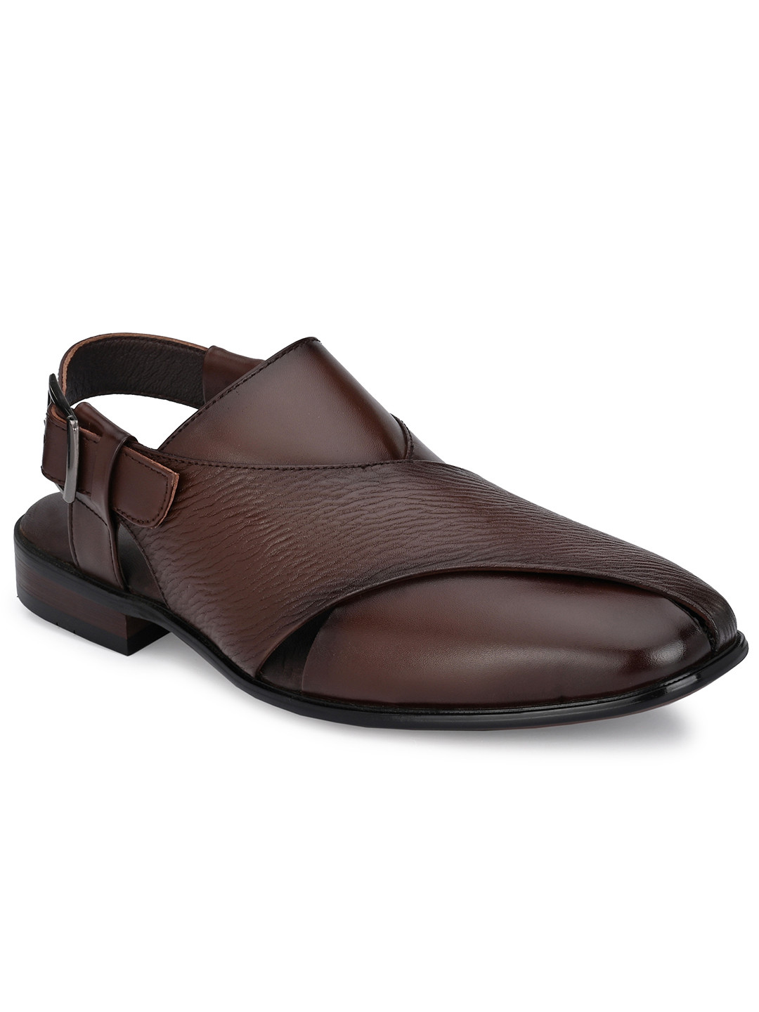 

Egoss Men Ethnic Leather Shoe-Style Sandals, Brown