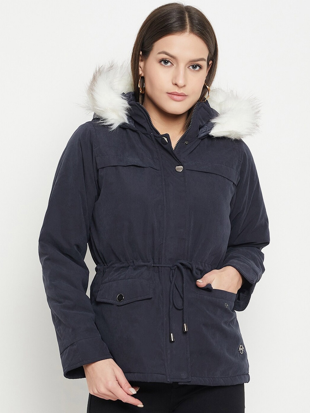 

Duke Hooded Longline Fur Trim Parka Jacket, Blue