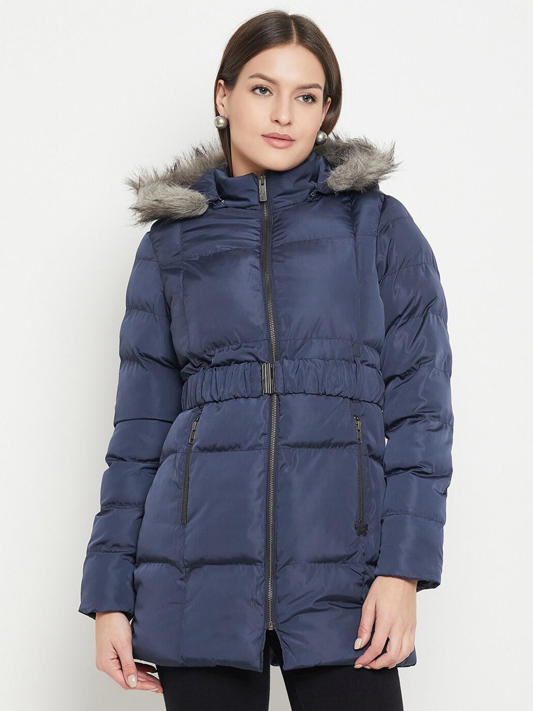 

Duke Hooded Faux Fur Trim Longline Parka Jacket, Blue