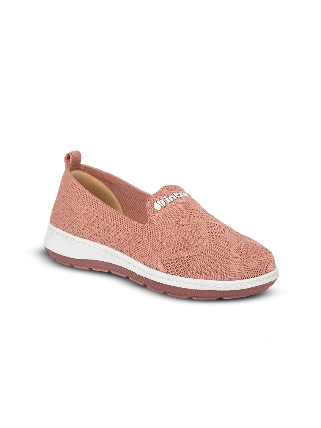 

Inblu Women Textured Round Toe Slip-On Sneakers, Peach