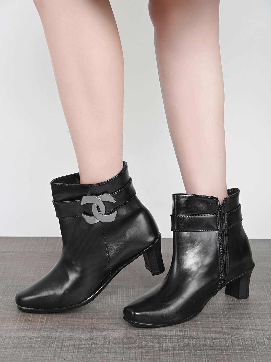 

XE Looks Embellished Block Heeled Chunky Boots, Black