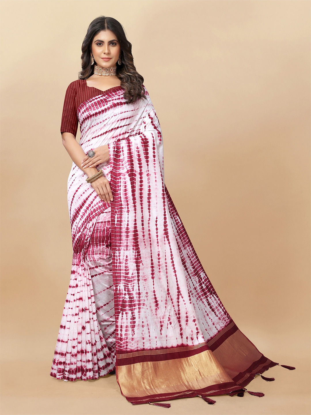 

Jinal & Jinal Tie and Dye Printed Chanderi Saree, Violet