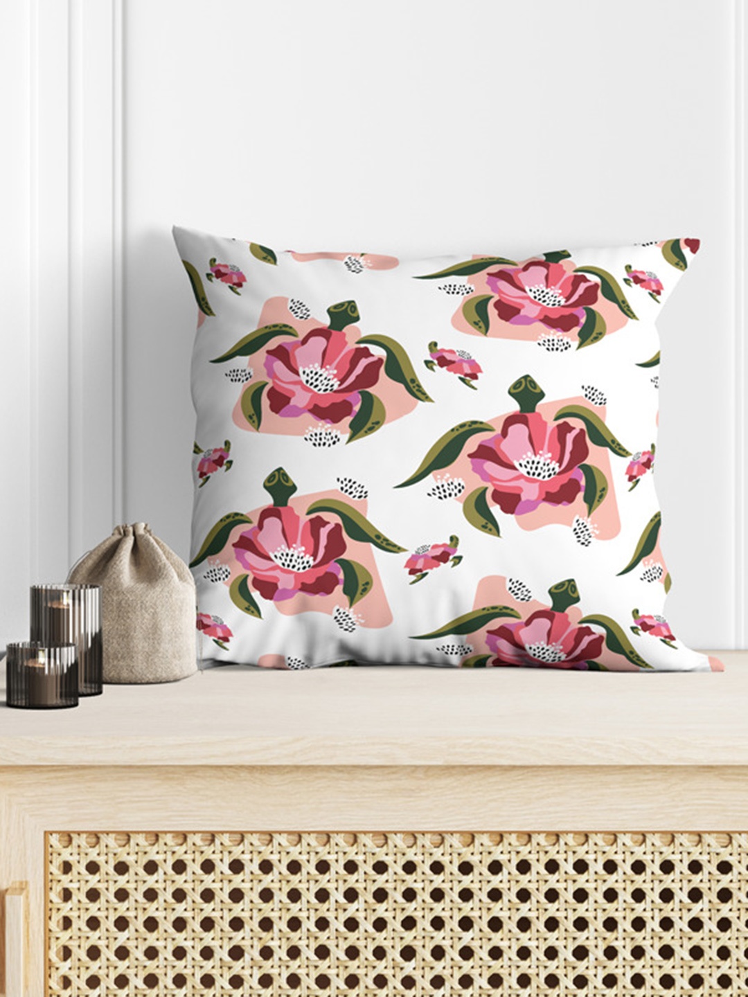 

Astitva Cream & Pink Floral Cotton Square Cushion Covers
