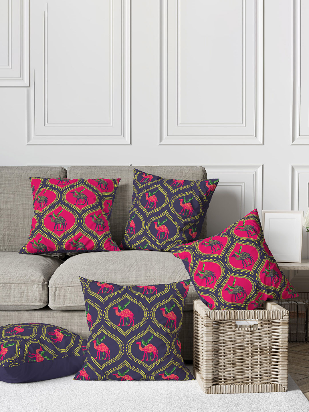 

Astitva Purple & Pink 5 Pieces Ethnic Motifs Square Cushion Covers